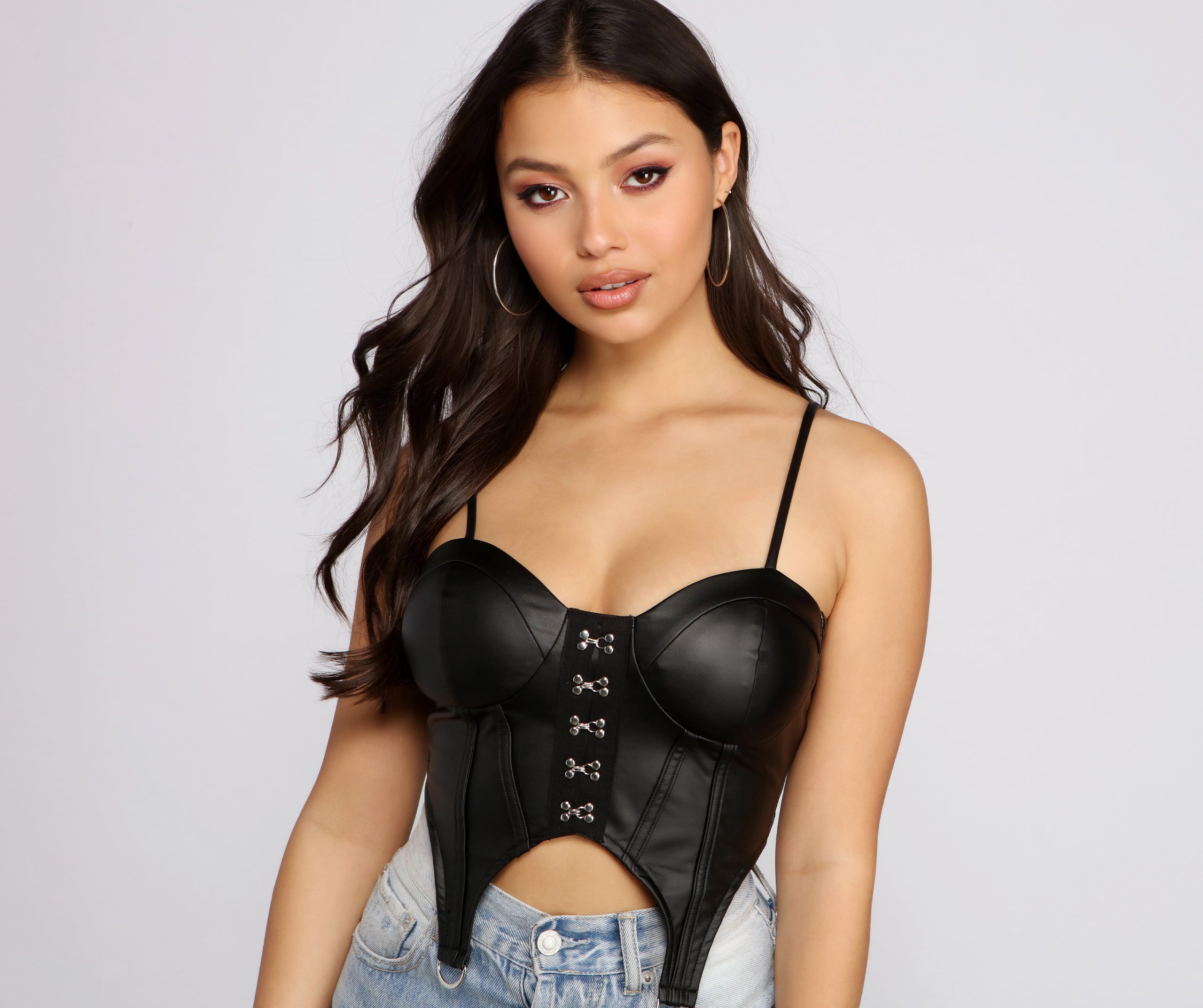 Edgy Glam Cropped Faux Leather Bustier