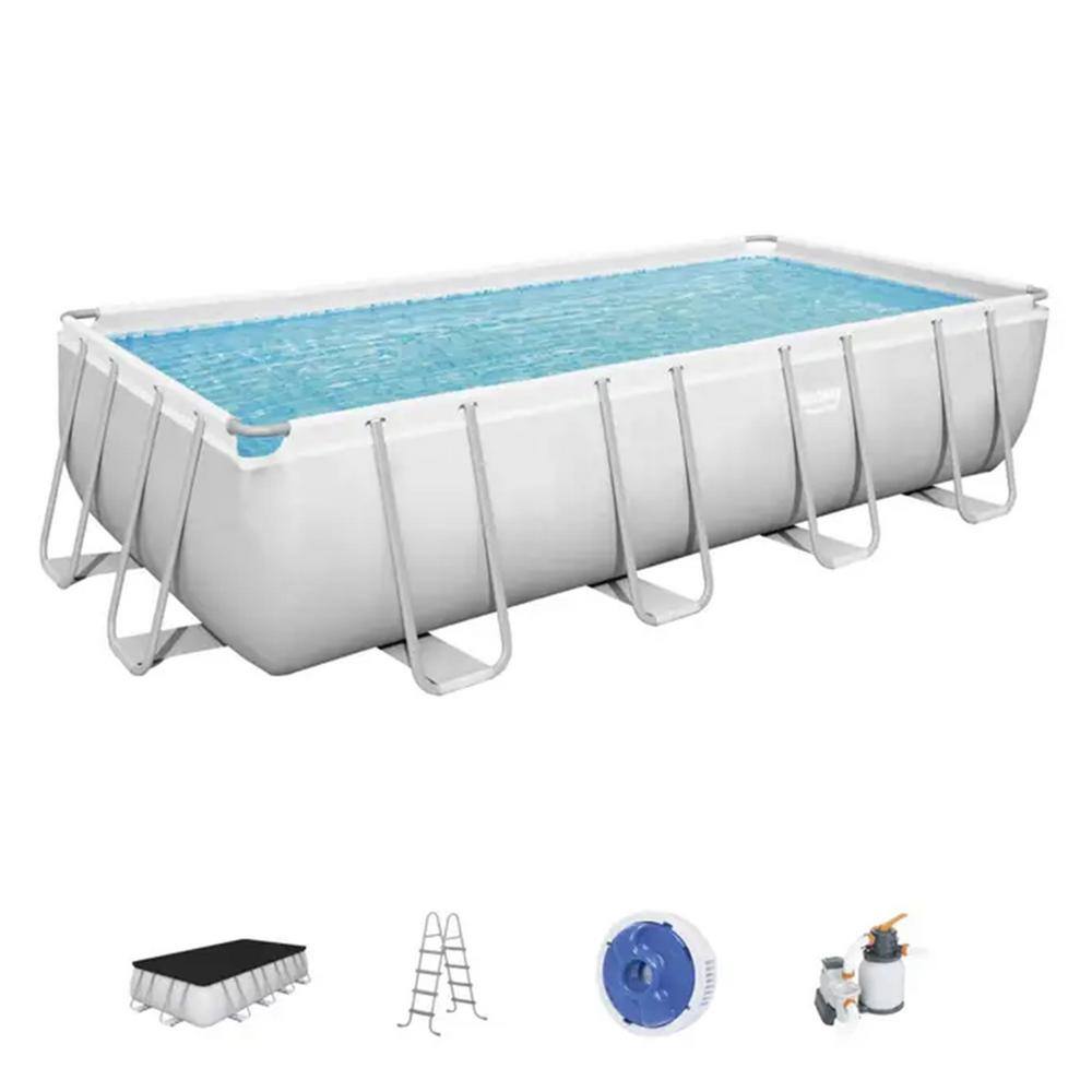 Bestway 18 ft. x 9 ft. x Rectangular 48 in. Deep Metal Frame Above Ground Swimming Pool Set 56468E-BW