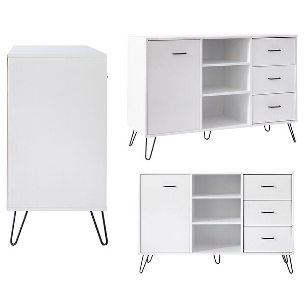 White 49 Inch Sideboard Buffet Console Cabinet with 3 Drawers