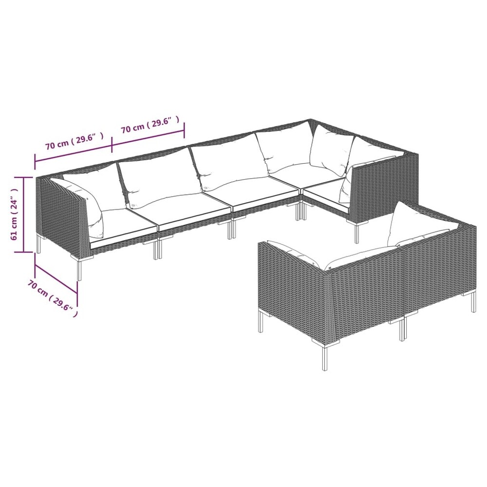 vidaXL 7 Piece Patio Lounge Set with Cushions Poly Rattan Dark Gray   27.6\