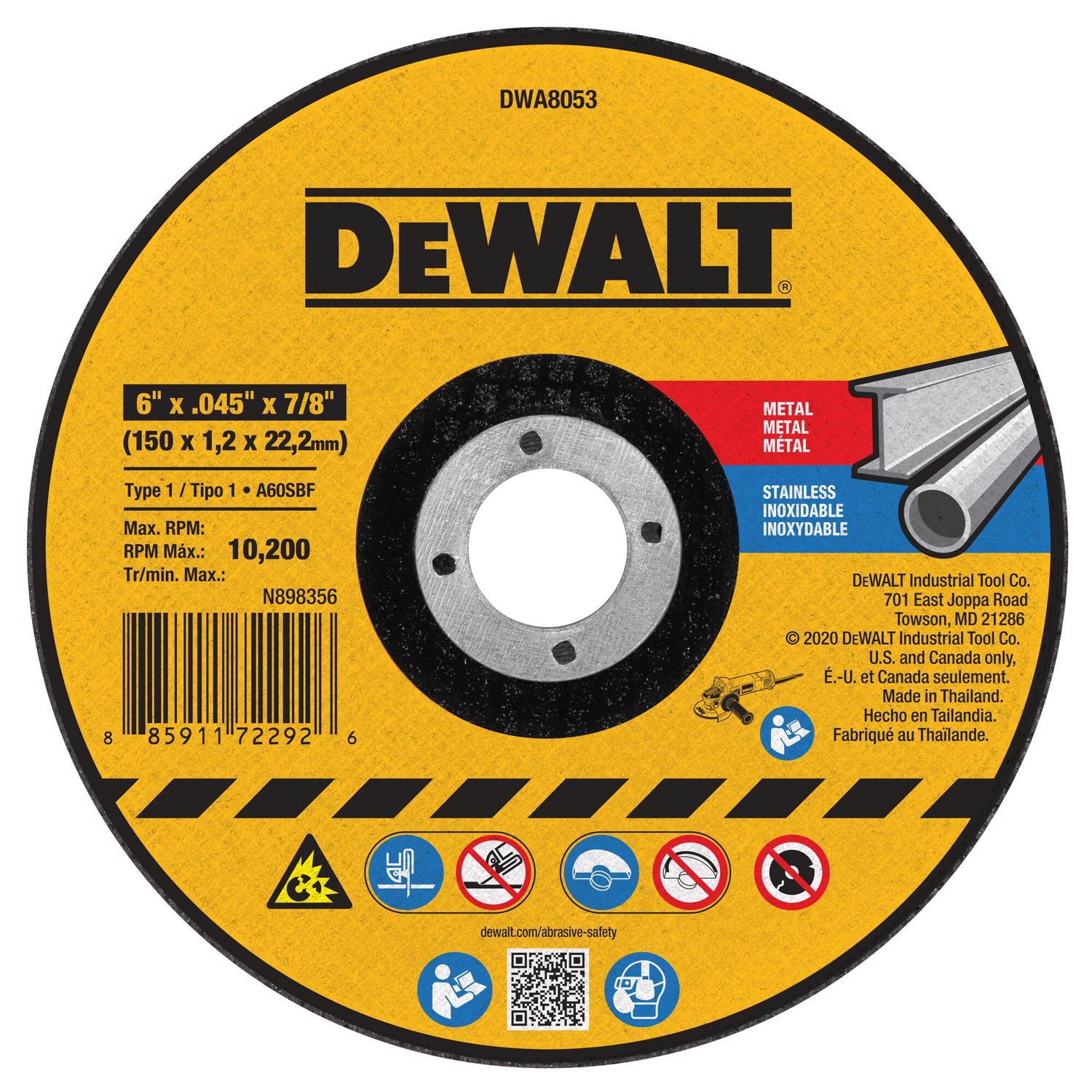 DW 6 in. D X 7/8 in. Aluminum Oxide Cutting Wheel 1 pk