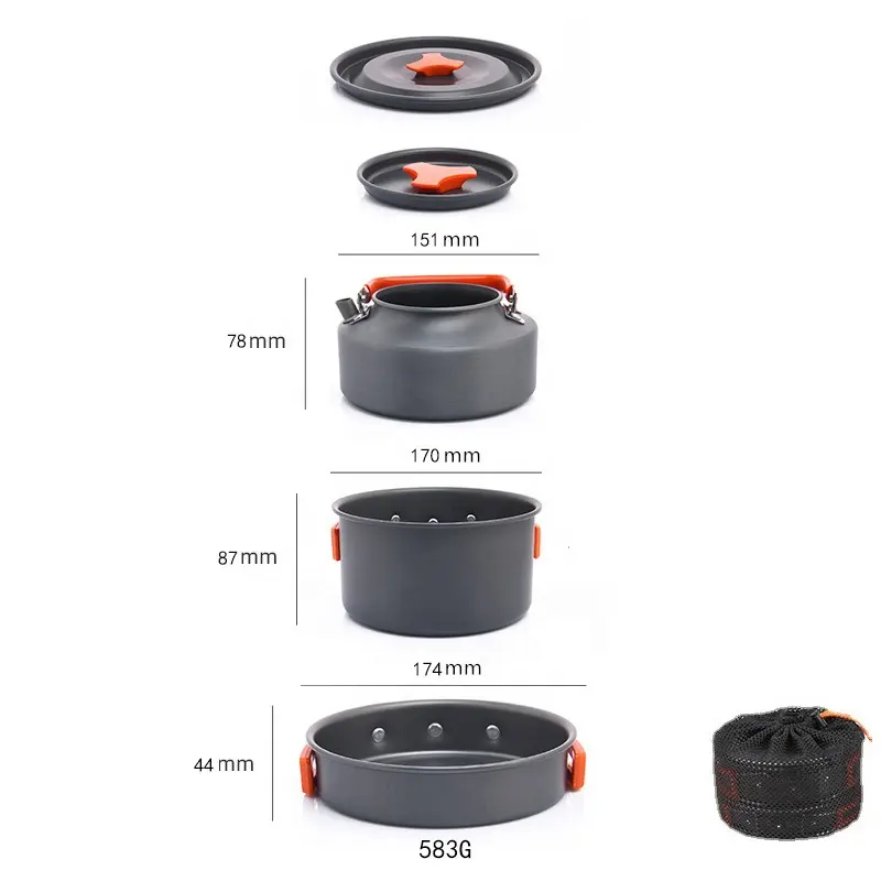 Outdoor Camping Tableware 1 2 Person Camping Cookware 4 In 1 Cooking Set