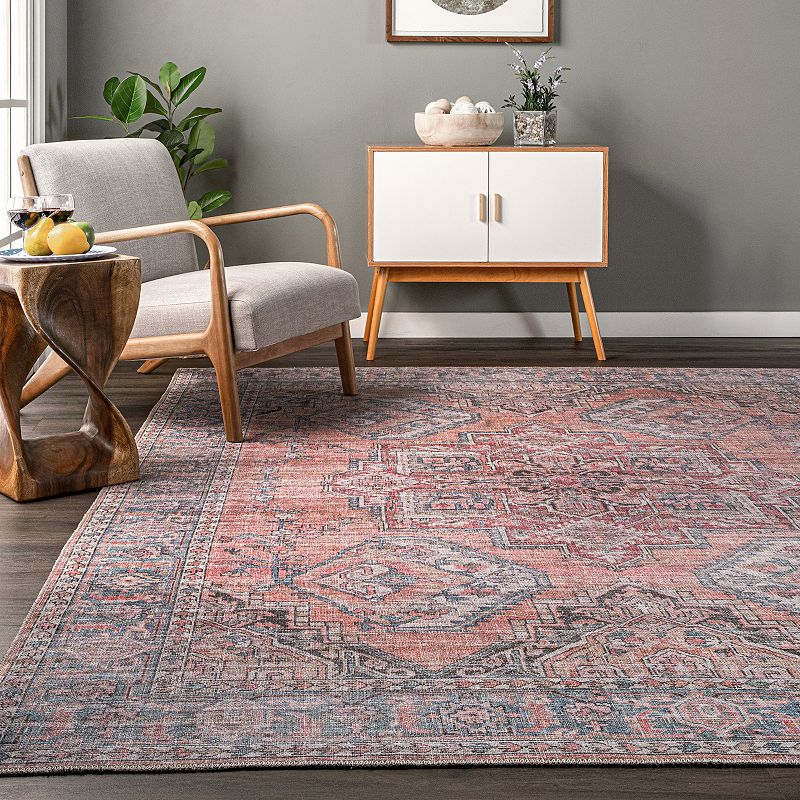 nuLoom Maple Machine Washable Floral Medallion Area Rug