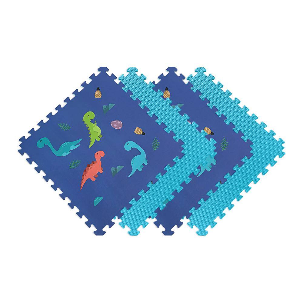 Norsk Reversible DinoAqua Children's Designer 24 in. x 24 in. x 0.47 in. Foam Mats (4-Pack) 270247