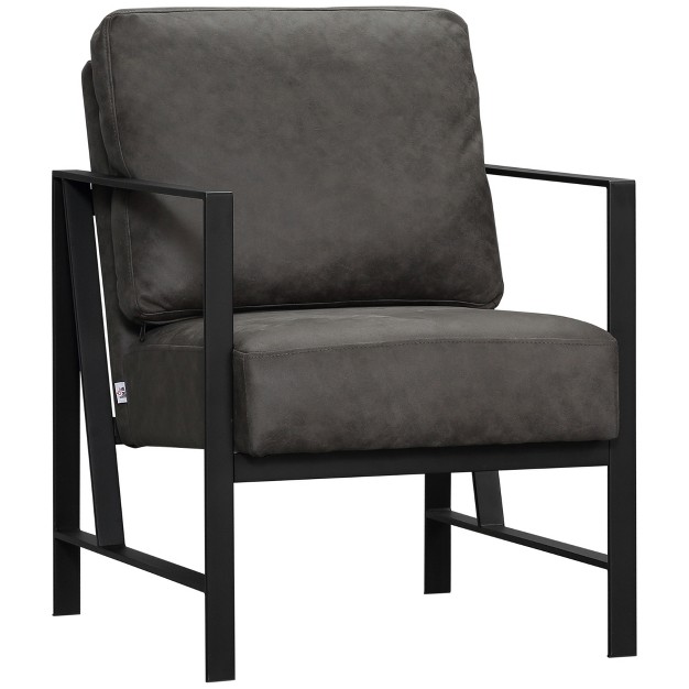 Homcom Industrial Accent Chairs With Cushioned Seat And Back Upholstered Faux Leather Armchair For Bedroom Living Room Chair With Steel Legs Gray