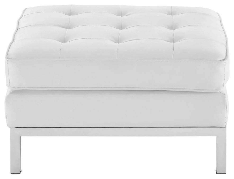 Milan White Tufted Upholstered Faux Leather Ottoman   Contemporary   Footstools And Ottomans   by V.S.D Furniture  Houzz