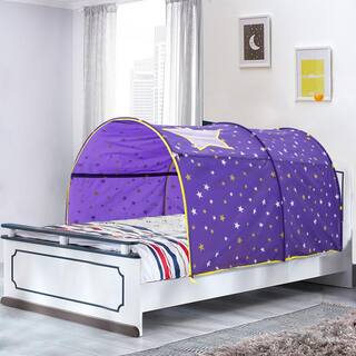 Alvantor Indoor Pop Up Portable Frame Polyester Starlight Bed Canopy Kids Play Tent Twin Curtains Glow in The Dark Stars Purple 2004