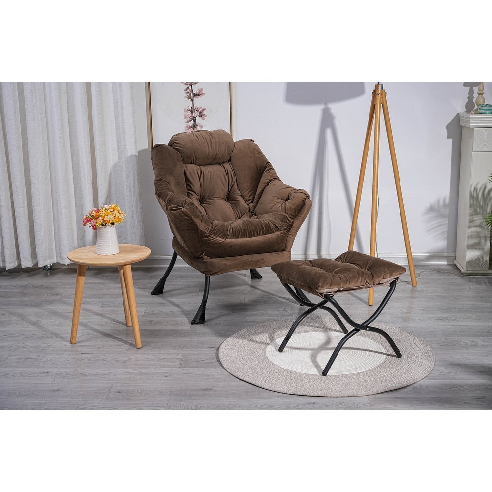 Living Room Chairs Modern Cotton Fabric Lazy Chair Single Steel Frame Leisure Sofa Chair with Armrests and A Side Pocket