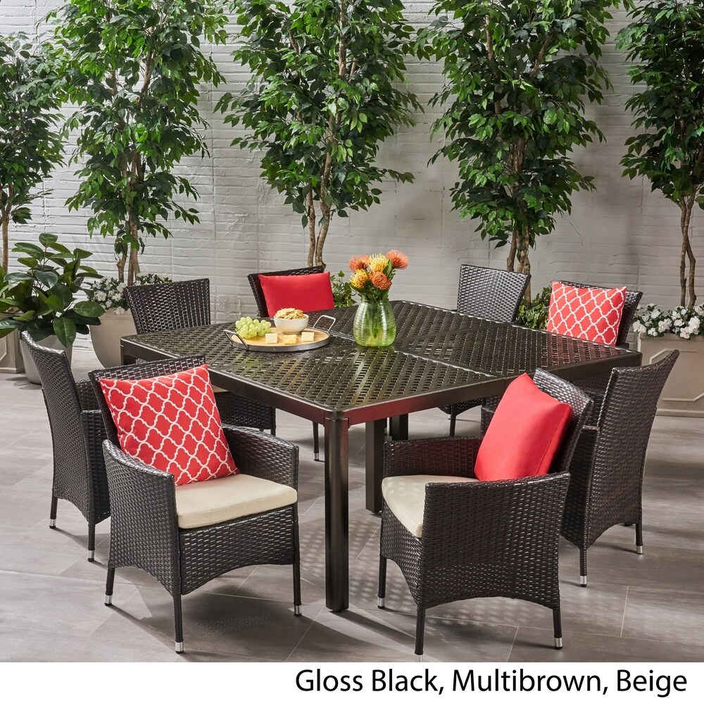 Bragdon Aluminum/ Brown Wicker 9 piece Outdoor Dining Set by Christopher Knight Home