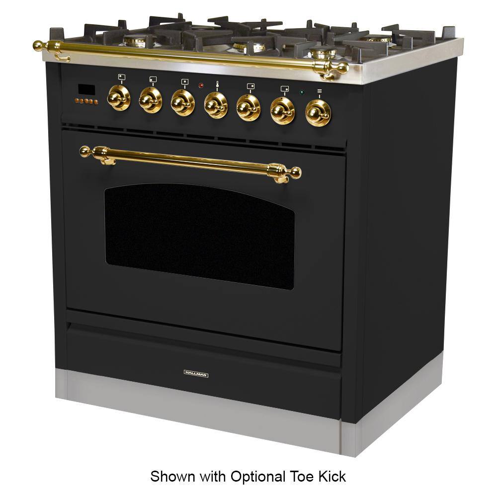 Hallman 30 in. 3.0 cu. ft. Single Oven Dual Fuel Italian Range True Convection 5 Burners LP Gas Brass Trim in Matte Graphite HDFR30BSMGLP