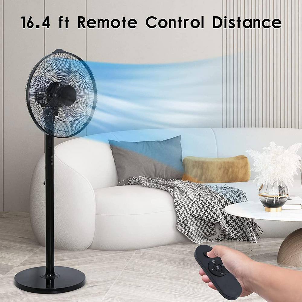 Amucolo 49.5 in. Oscillating Adjustable 12-Levels Speed Black Pedestal Fan with Remote Control and Timer DHS-CYHI-16WRC