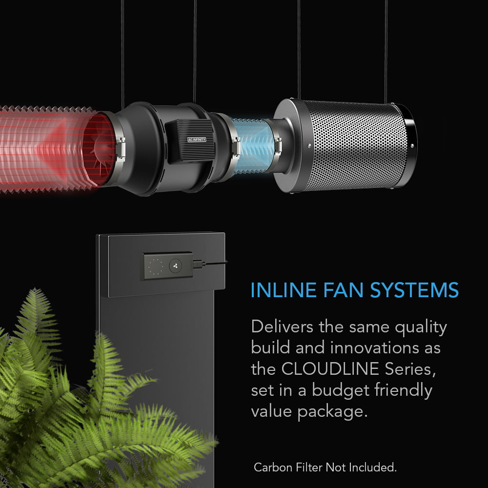 AC Infinity Air Filtration Kit 4”， CLOUDLINE LITE Inline Fan and Carbon Filter Combo， Cooling and Ventilation System for Grow Tents， Hydroponics， Indoor Gardening