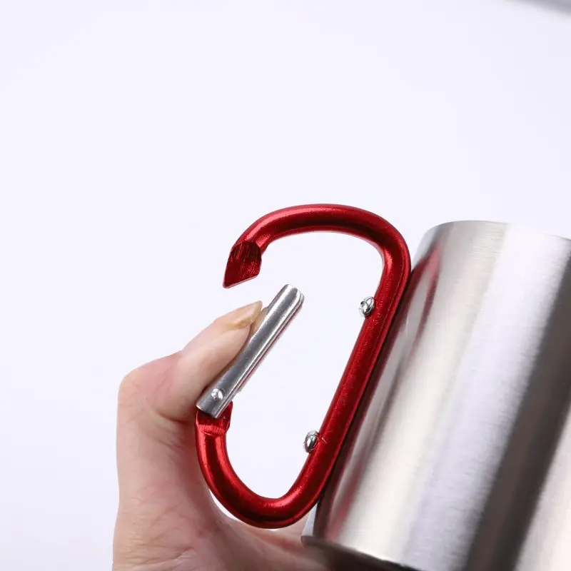 Outdoor Camping Water Cup Coffee Mug  Double Stainless Steel Carabiner Handle Travel Mugs