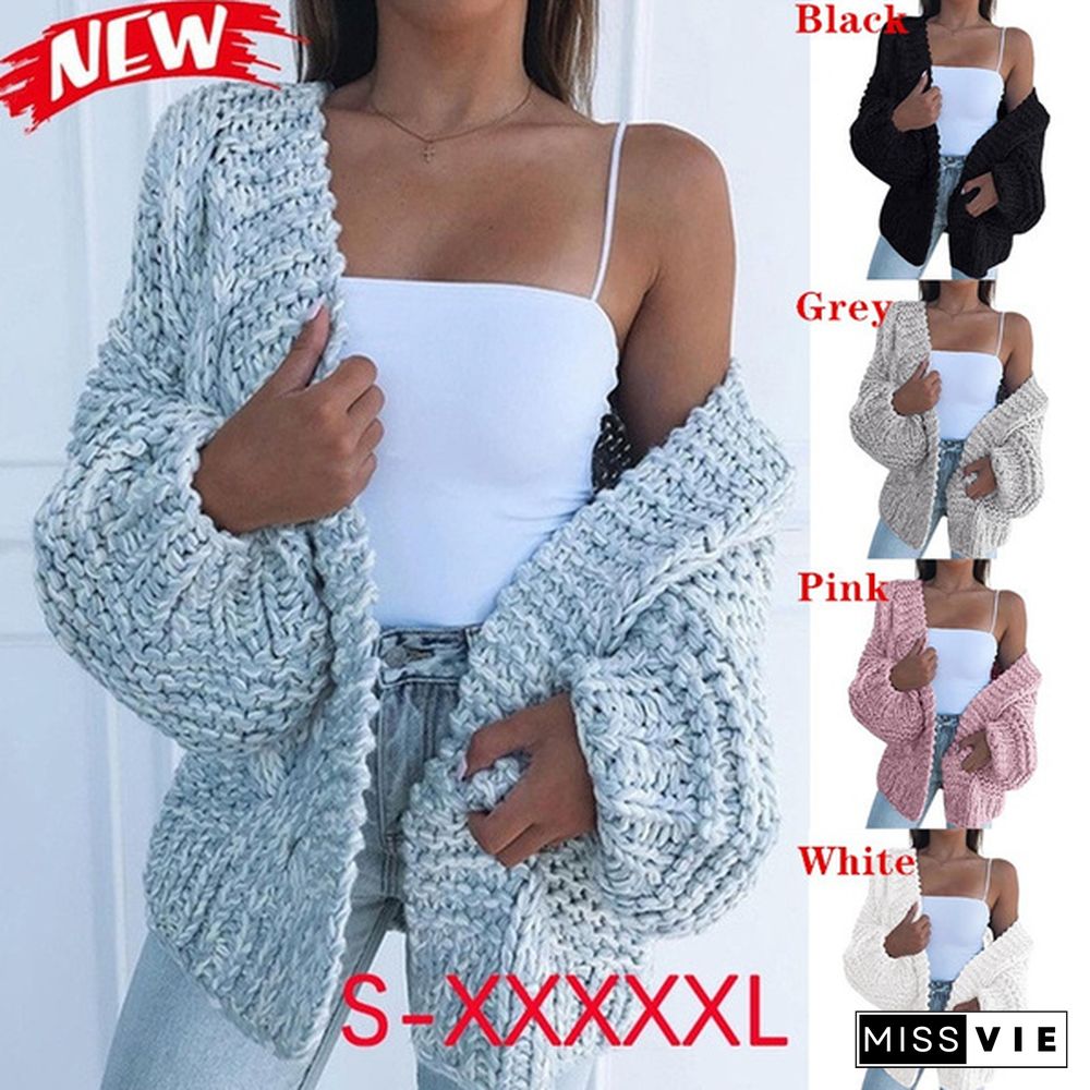 Women's Fashion Cable Knit Cardigans Sweater Solid Color Casual Sweater Coat Winter Long Sleeve Warm Front Open Coat Outerwear