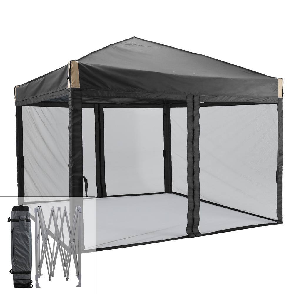 Aoodor 10 ft. x 10 ft. Pop Up Canopy Tent with Removable Mesh Sidewallwith Roller Bag-Black 800-152-BK-N