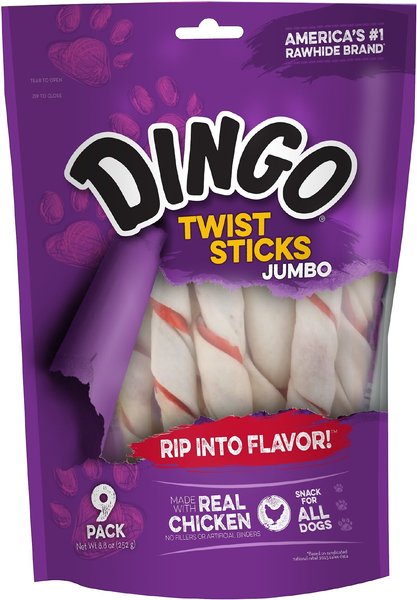 Dingo Jumbo Twist Sticks Dog Treats， 9 count