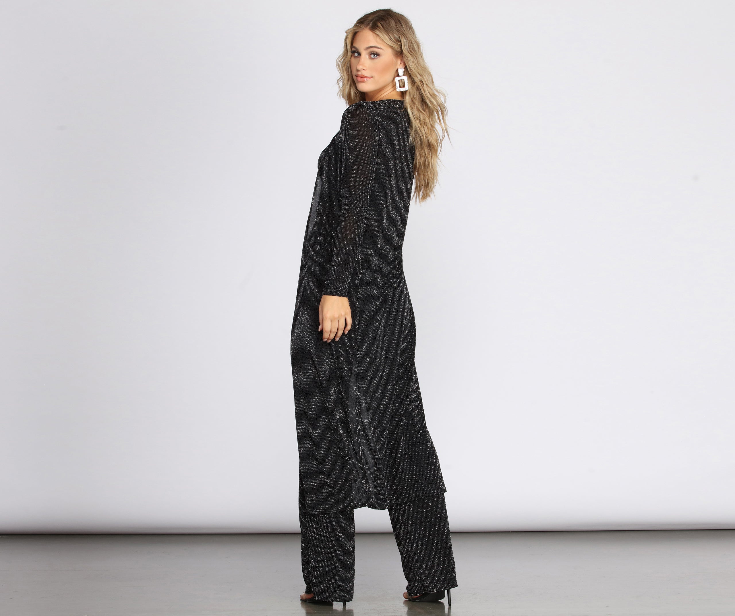 Glittering Long Knit Duster