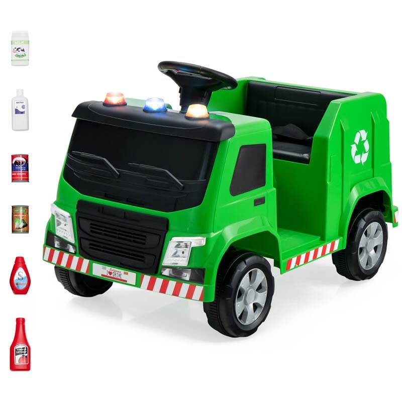 12V Kids Ride On Recycling Trash Truck Battery Powered RC Riding Toy Car with Recycling Accessories