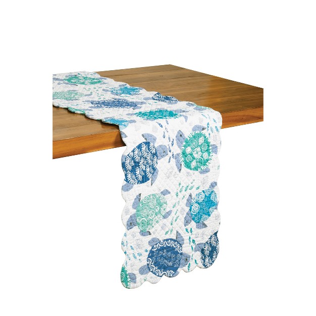 C amp f Home Turtle Bay Quilted Reversible Blue Coastal Table Runner