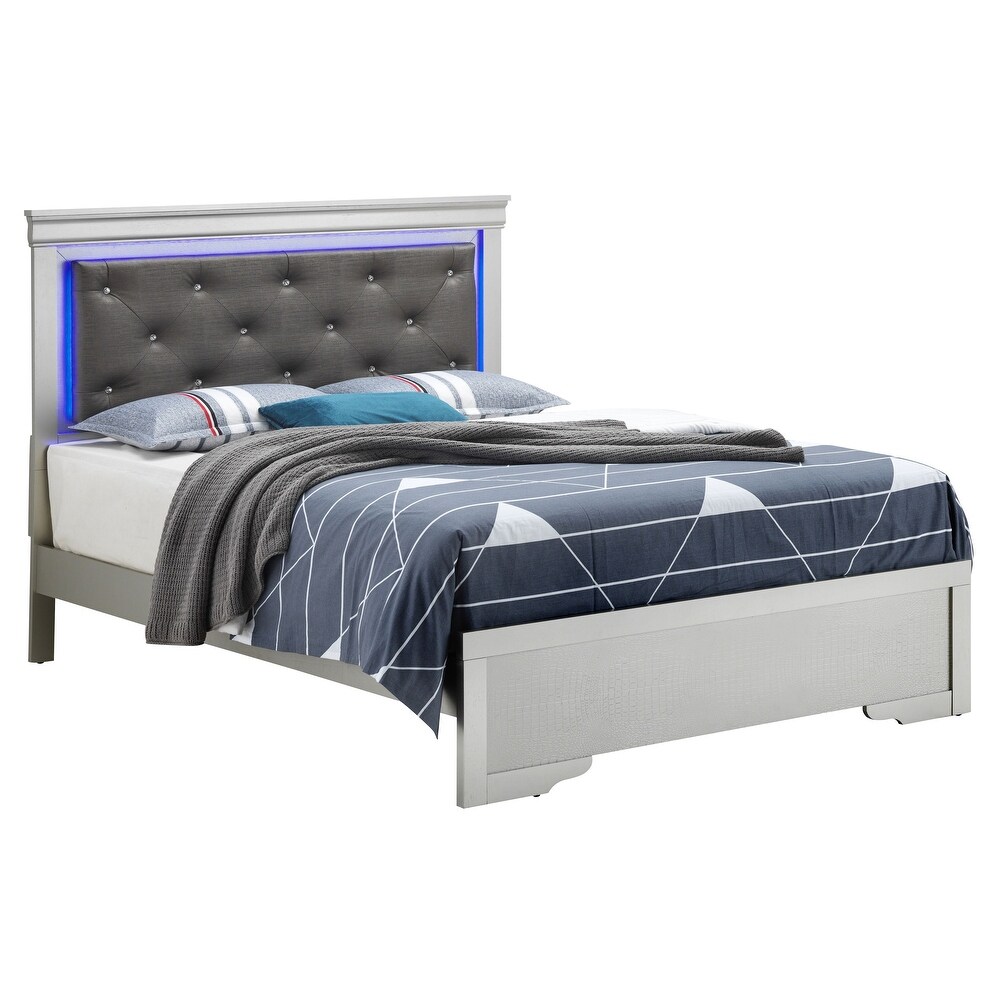 Lorana Button Tufted LED Faux Leather Bed