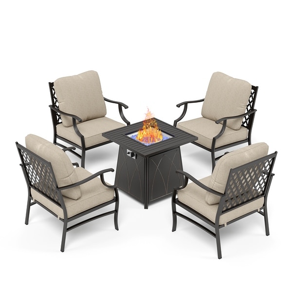 MAISON ARTS 5Piece Patio Conversation Set with 28'' Gas Fire Pit Table