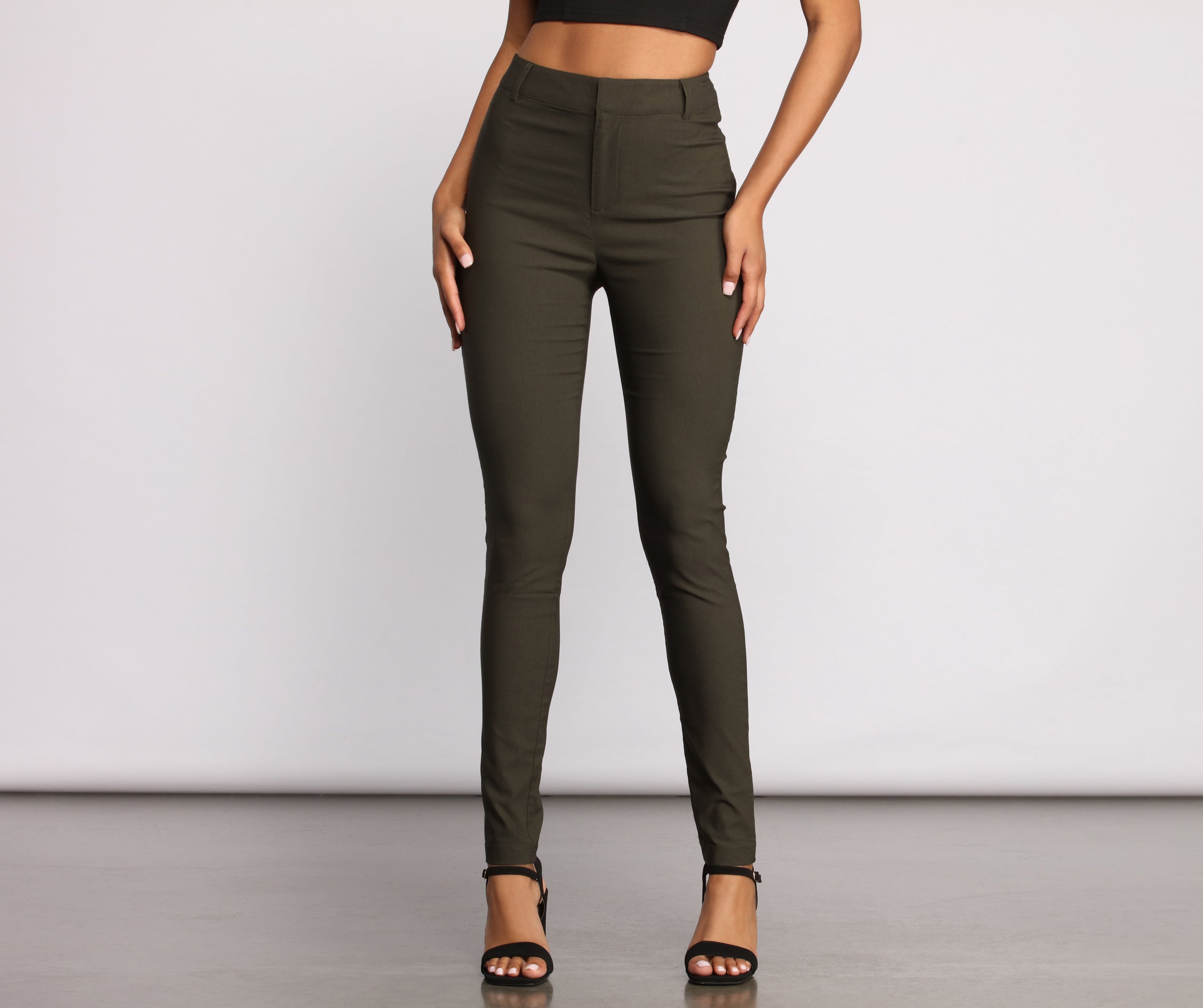 High Waist Basic Skinny Trouser Pants