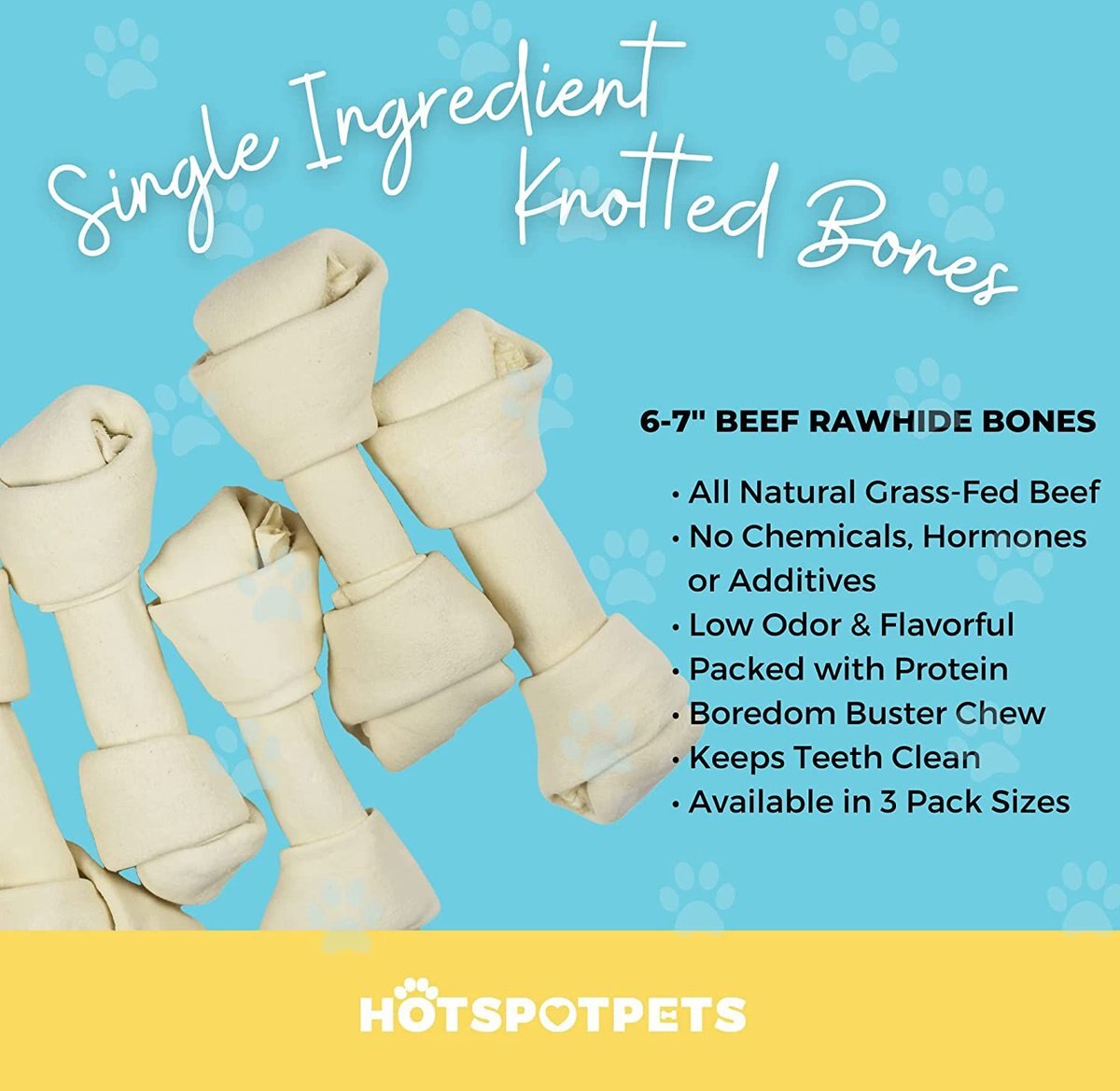 HOTSPOT PETS All Natural White 6-in Knotted Rawhide Bones Dog Chew Treats