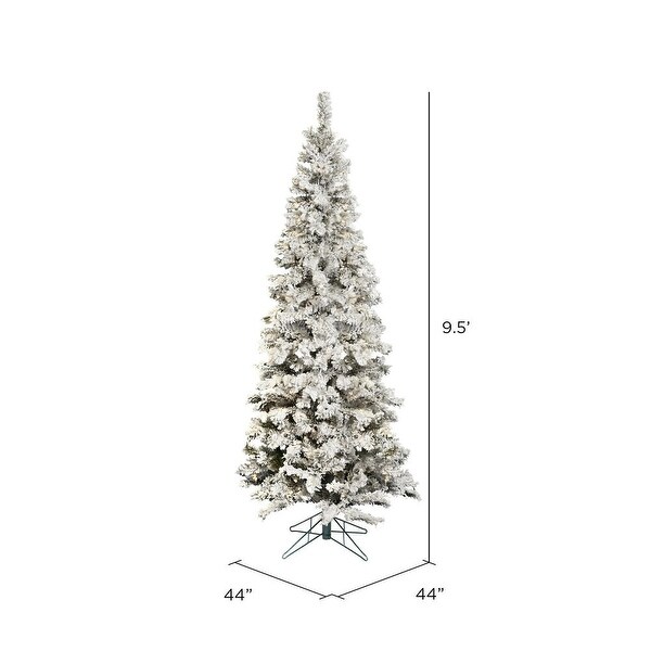 Vickerman 9.5' Flocked Pacific Pencil Artificial Christmas Tree，Warm White LED Lights