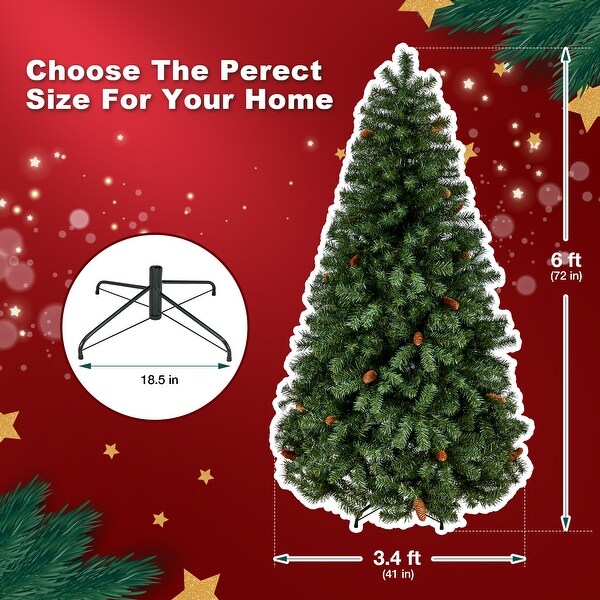 Christmas Tree Holiday Xmas Tree w/ 1，800 Branch Tips，Artificial Christmas Tree Decorations，Metal Hinges and Foldable Base.