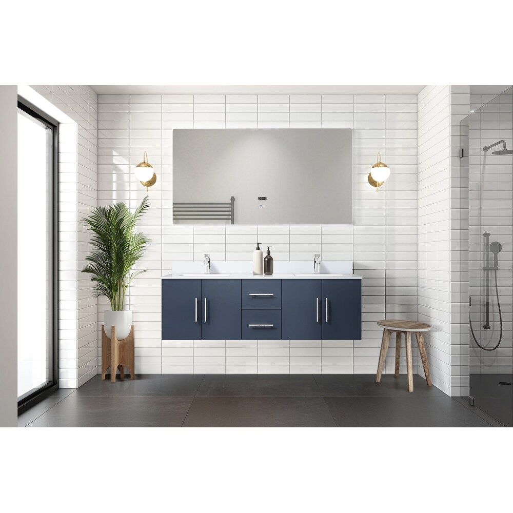 Geneva 60 in. W x 22 in. D Dark Grey Double Bath Vanity  Cultured Marble Top  and Faucet Set