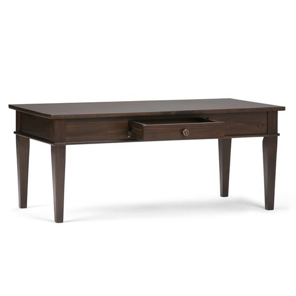 WYNDENHALL Sterling SOLID WOOD 44 inch Wide Rectangle Transitional Coffee Table in Dark Tobacco Brown - 44 W x 22 D x 19 H