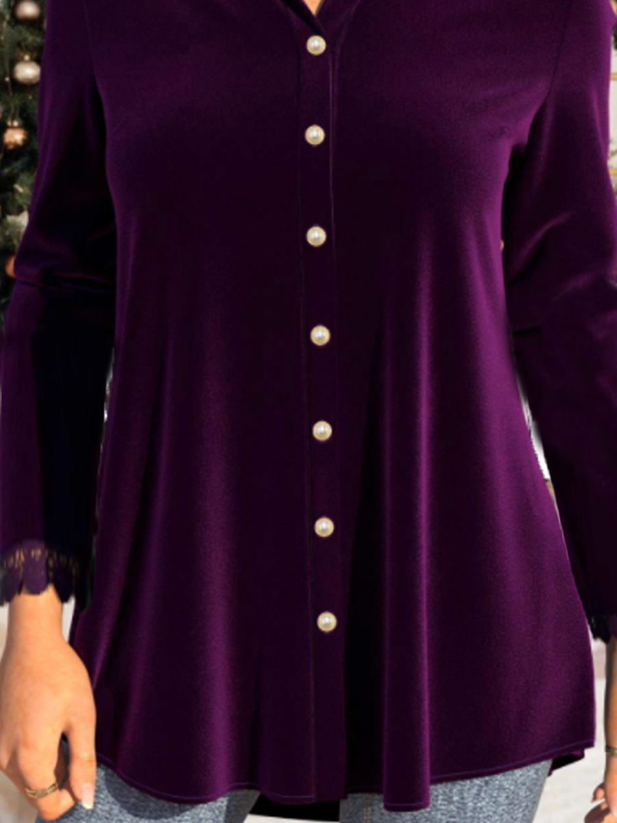 Pure Color Velvet Casual Long-sleeved Blouse