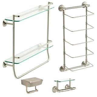 Delta 20 in. W Double Glass Shelf with Towel Bar in Brushed Nickel FSS07-BN