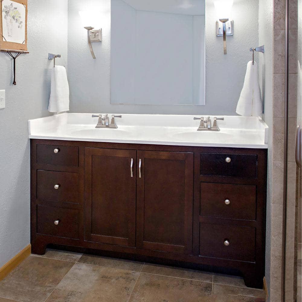 Design House 61 in W Cultured Marble Vanity Top in Solid White with Solid White Double Basins