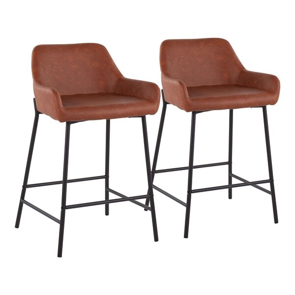 Daniella Industrial Counter Stool in Black Metal and Camel Faux Leather-Set of 2 - 21