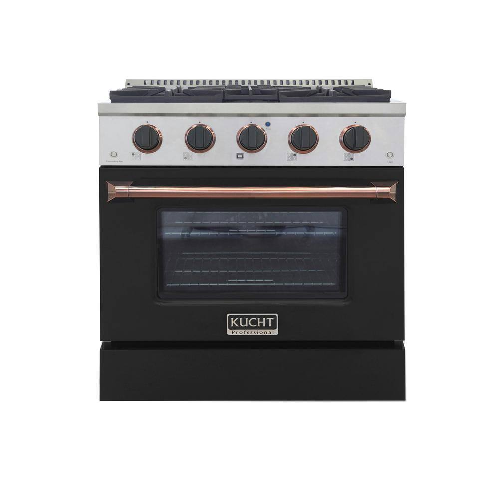 Kucht 30 in. 4.2 cu. ft. Natural Gas Range with Convection Oven in Black with Black Knobs and Rose Gold Handle KNG301-K-ROSE