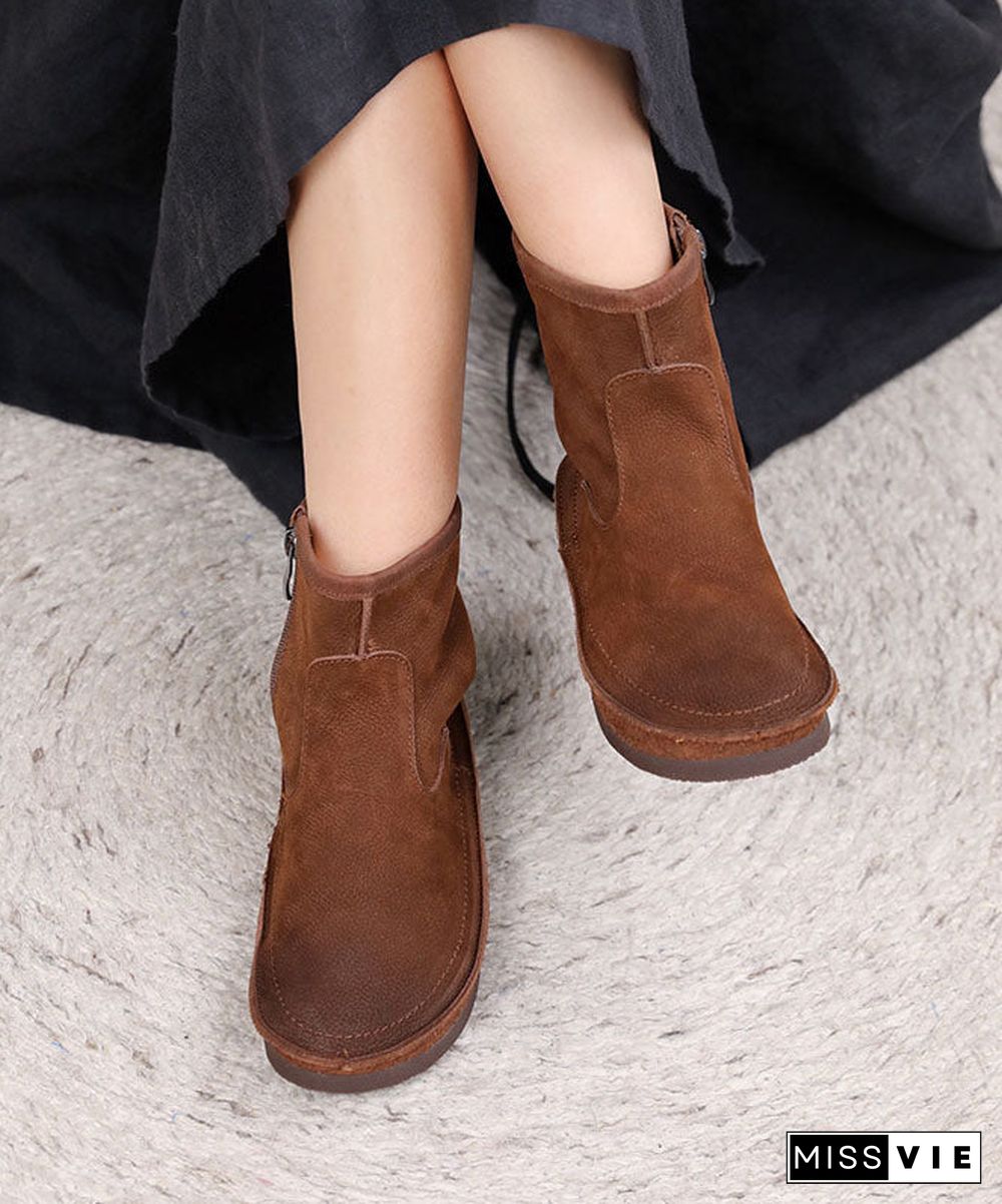 Soft Grey Zippered Boots Cowhide Leather Elegant Cross Strap Boots