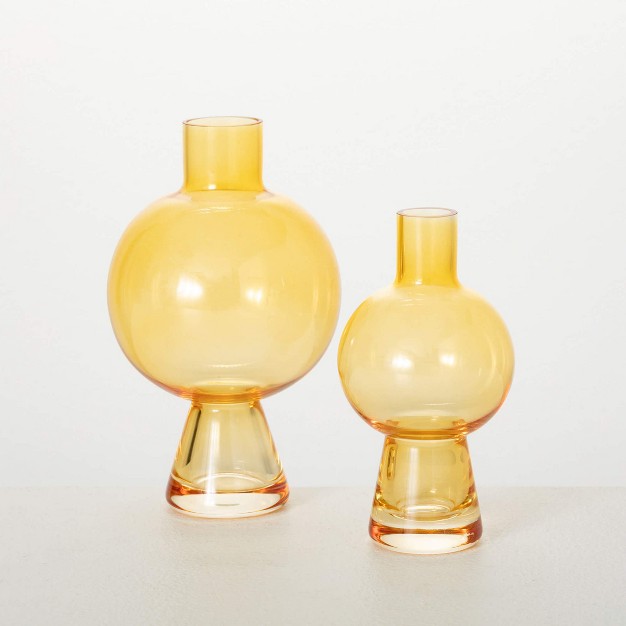 5.75 quot Yellow Hurricane Vase Set Of 2 Glass