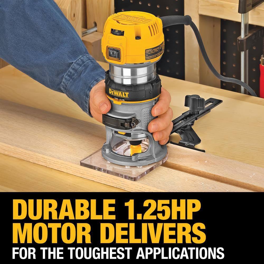 DW 7 Amp Corded 1-14 HP Max Torque Variable Speed Compact Router with LEDs DWP611