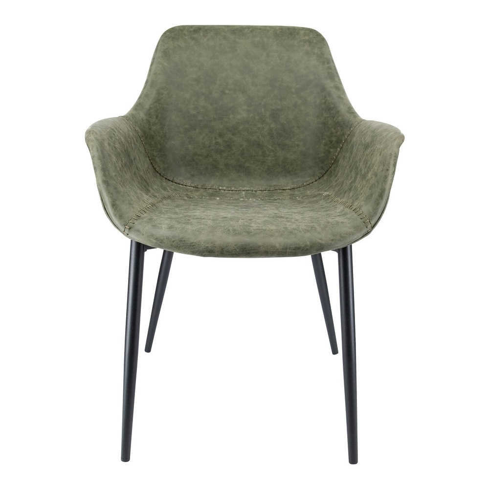 LeisureMod Markley Dining Arm Chair With Metal Legs   Olive Green   24.5\