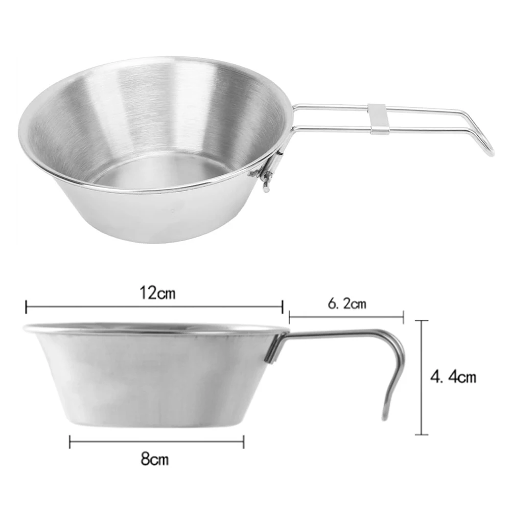 Picnic Outdoor Hiking Cooking Pot Lightweight Stainless Steel Camping Bowl Sierra Cup with Foldable Handle