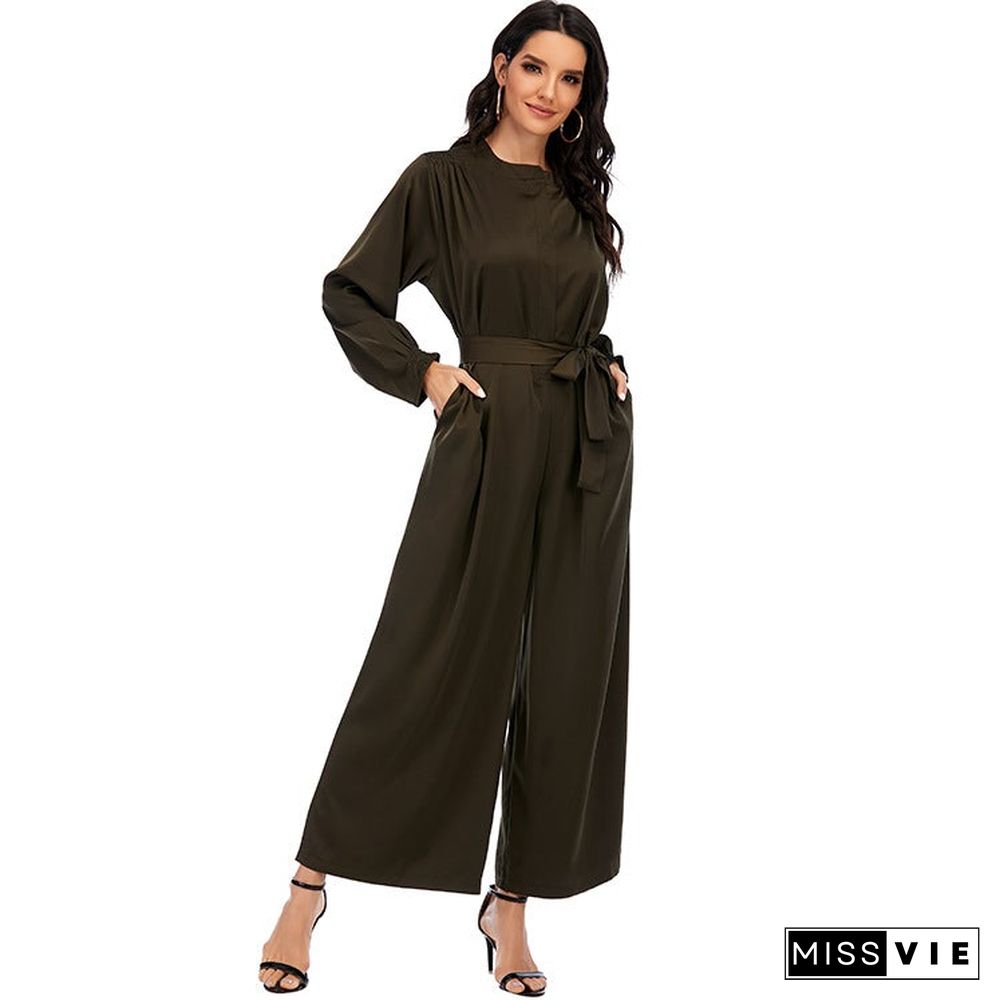 Fashion Jumpsuit Solid Color Waist Temperament Wide-leg Pants