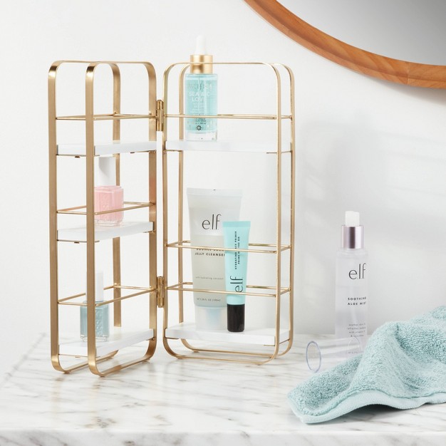 Foldable Shelf Countertop Organizer Brass