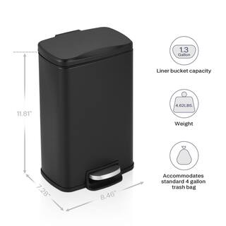 Innovaze 1.3 Gal.5 l Rectangular Matt Black Step-On Trash Can for Bathroom and Office MGCS-AP2106