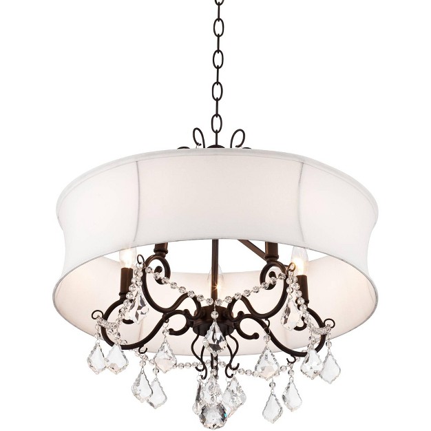 Wide Rustic Crystal White Shade 5 light Fixture For Dining Room Kitchen Island