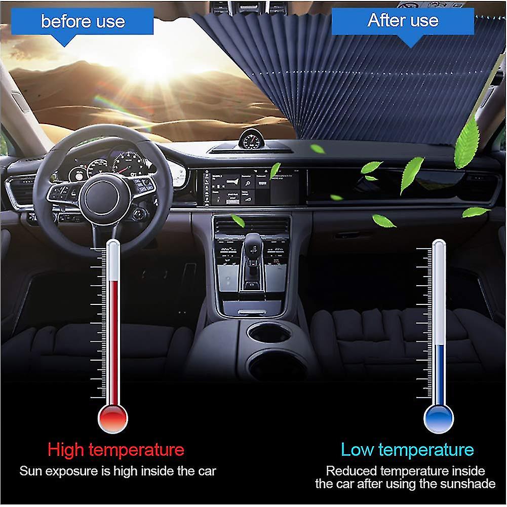 Car Windshield Sun Shade， Retractable Sun Shade， Easy To Install