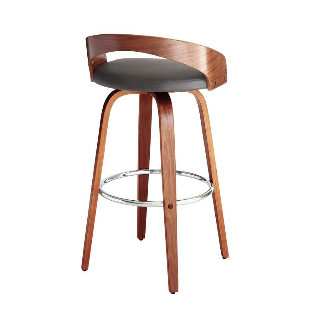 Armen Living Sonia Walnut Wood 30 in. Bar Height Bar Stool with Gray Faux Leather LCSOBAGRWA30