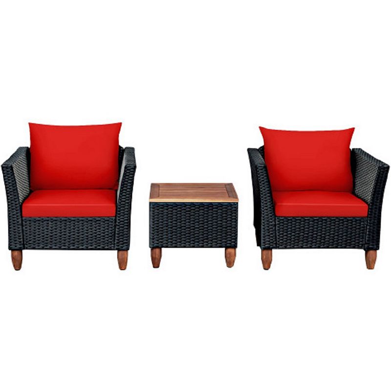 3 Pieces Outdoor Patio Rattan Furniture Set with Coffee Table