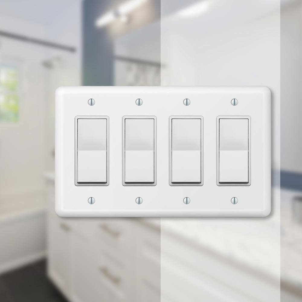 AMERELLE Declan 4 Gang Rocker Steel Wall Plate - White 935R4W