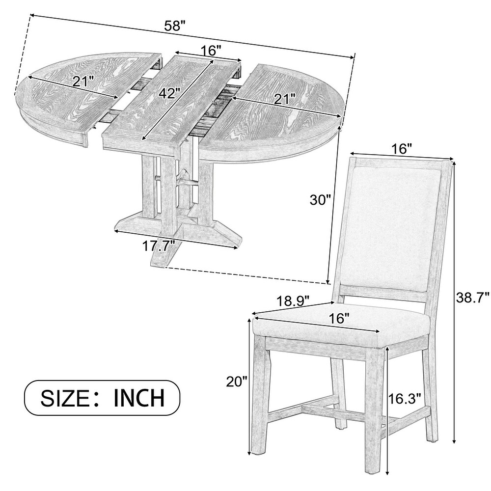 5 Piece Dining Set Extendable Round Table and 4 Upholstered Chairs